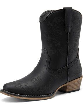Women’s Black Western Ankle Boots, Short Cowboy Cowgirl Booties